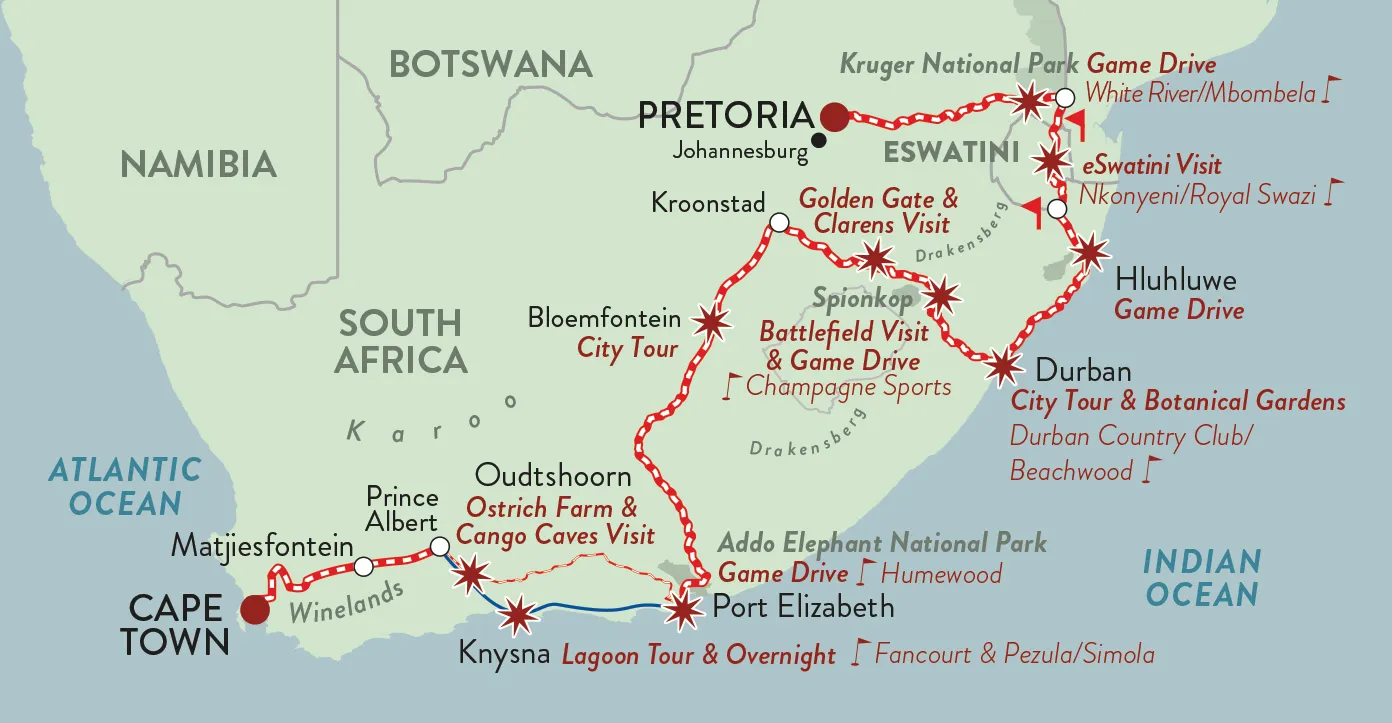 Streckenkarte African Collage: Pretoria–Kapstadt