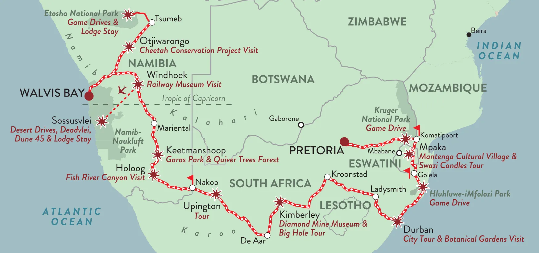 Streckenkarte African Trilogy: Pretoria–Walvis Bay