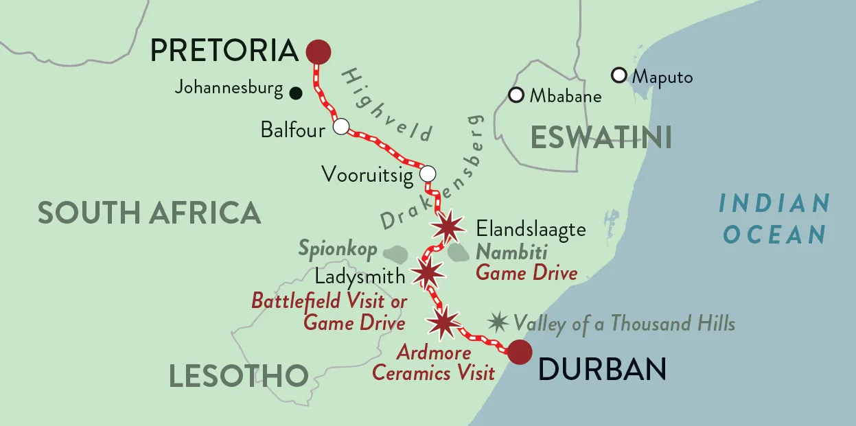 Streckenkarte Durban–Pretoria